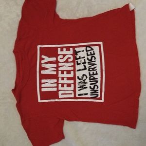 Boys t-shirt, size 6/7, red "In My Defense I Was Left Unsupervised"